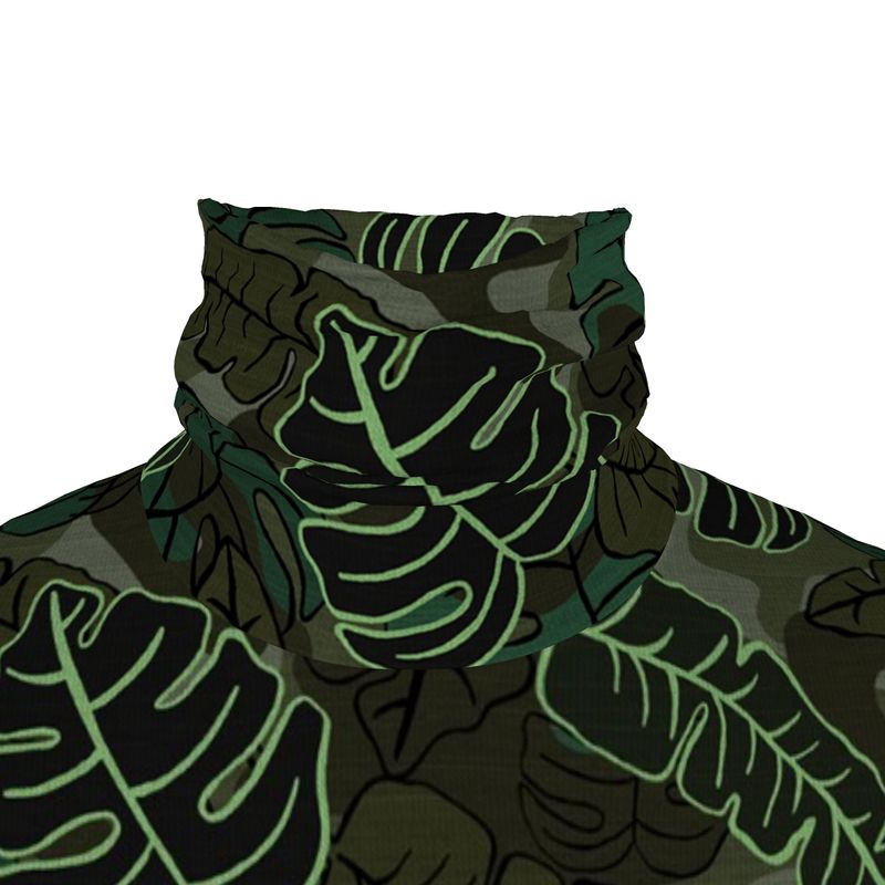 Men’s High-Roll Turtleneck — Camo Leaves Sage Noir