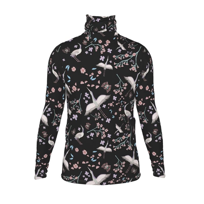 Men’s High-Roll Turtleneck — White Crane Onyx