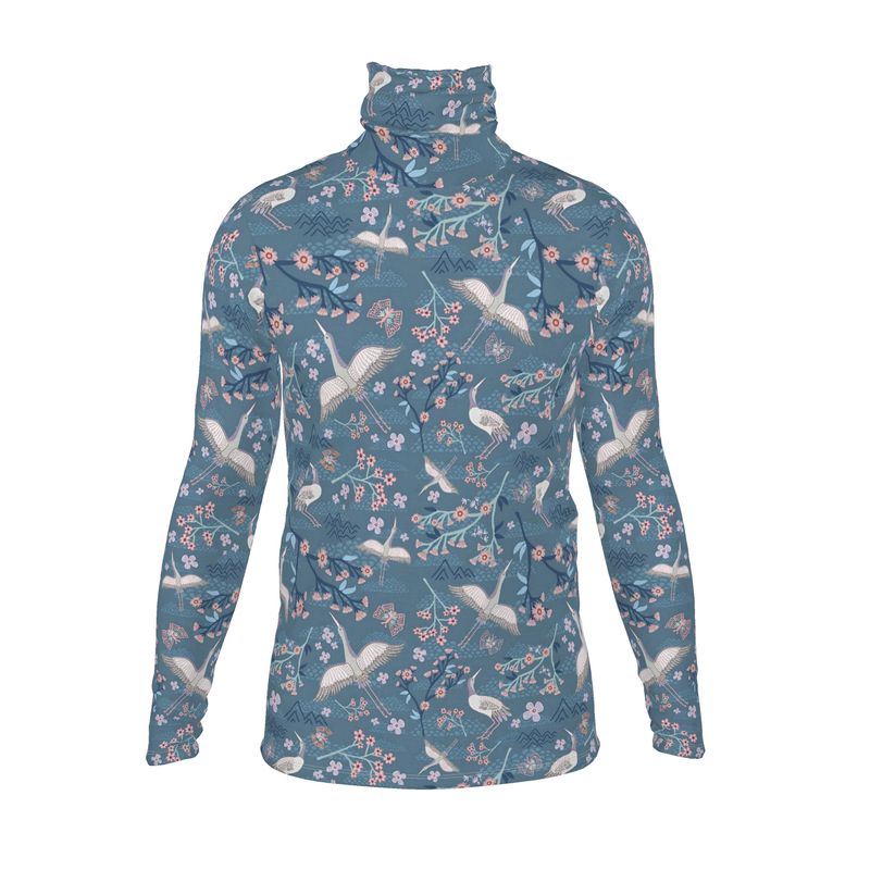 Men’s High-Roll Turtleneck — White Crane