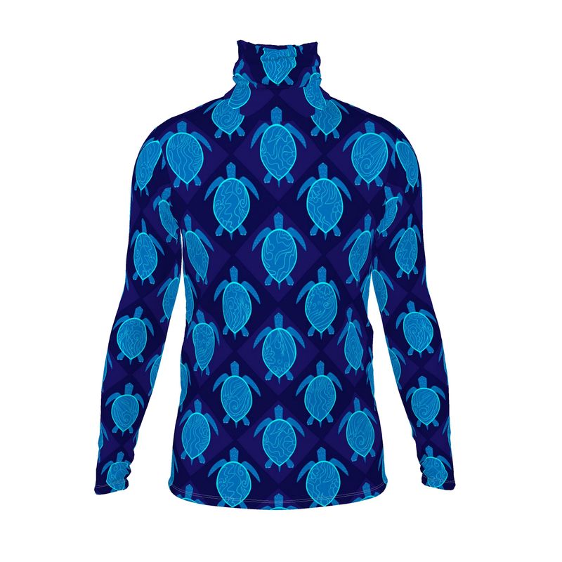 Men’s High-Roll Turtleneck — Topo Turtle Cobalt Tide