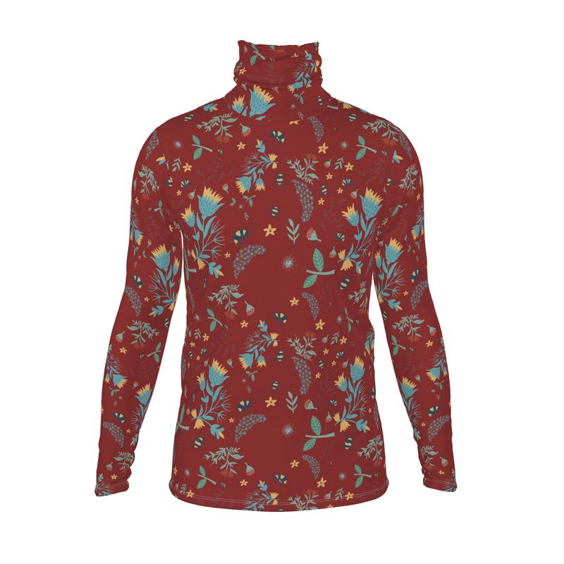 Men’s High-Roll Turtleneck — Bee Garden Rustic Bloom