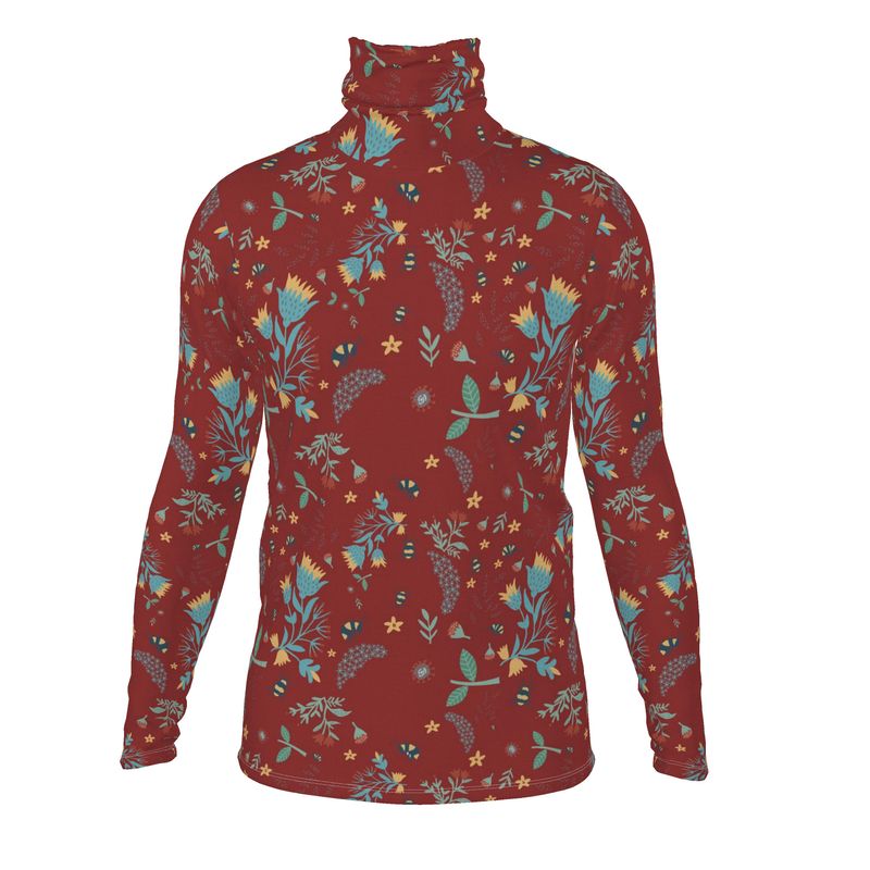 Men’s High-Roll Turtleneck — Bee Garden Rustic Bloom