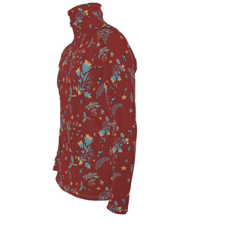 Men’s High-Roll Turtleneck — Bee Garden Rustic Bloom