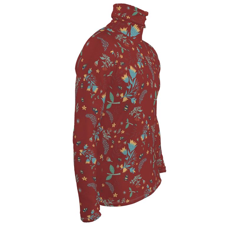 Men’s High-Roll Turtleneck — Bee Garden Rustic Bloom