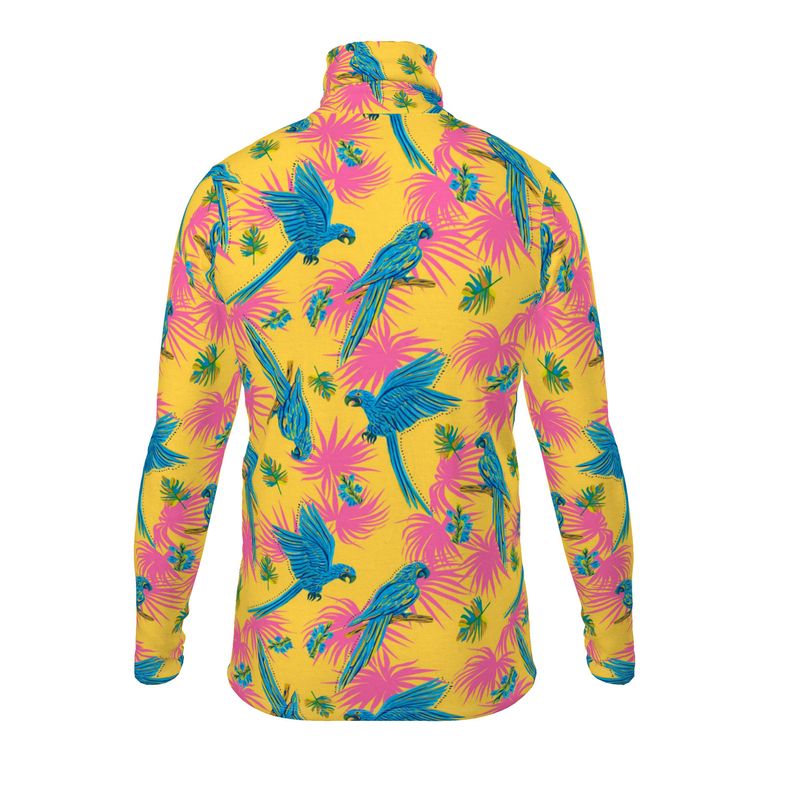 Men’s High-Roll Turtleneck — Tropical Macaw Sunny Fuchsia