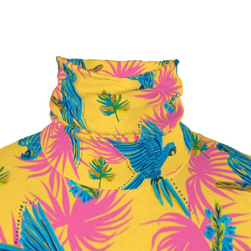 Men’s High-Roll Turtleneck — Tropical Macaw Sunny Fuchsia