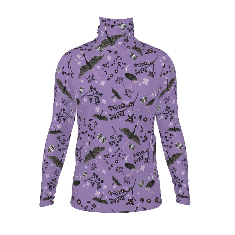 Men’s High-Roll Turtleneck — White Crane Amethyst