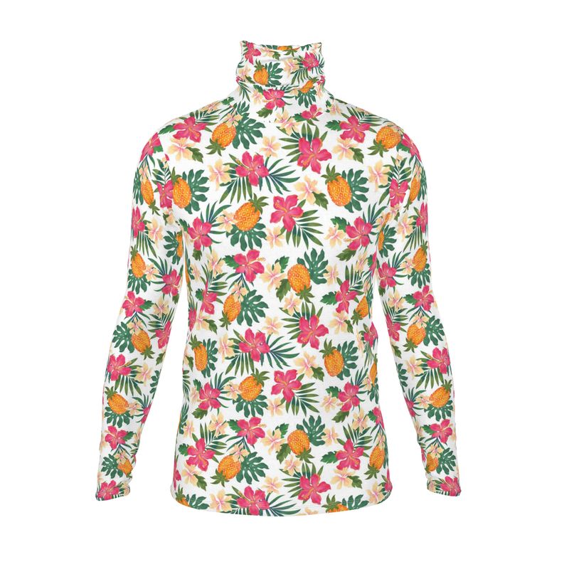 Men’s High-Roll Turtleneck — Pineapple Paradise Coral Dreams