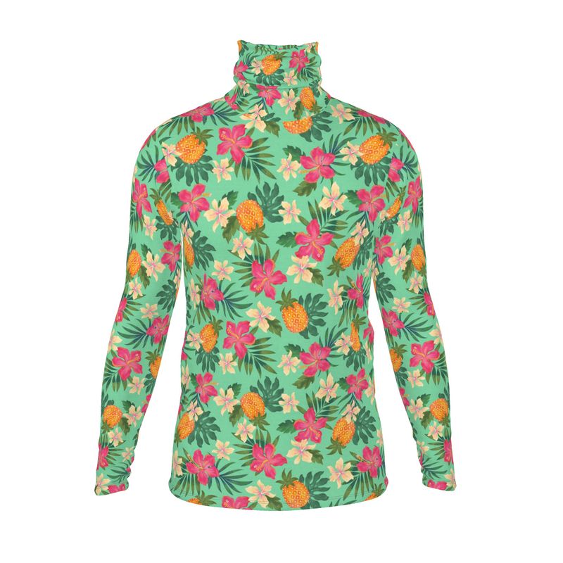 Men’s High-Roll Turtleneck — Pineapple Paradise Aloe Mist