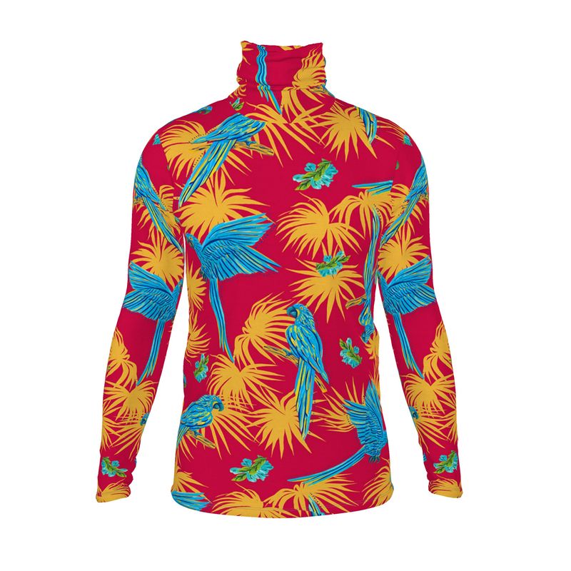 Men’s High-Roll Turtleneck — Tropical Macaw Samba Red