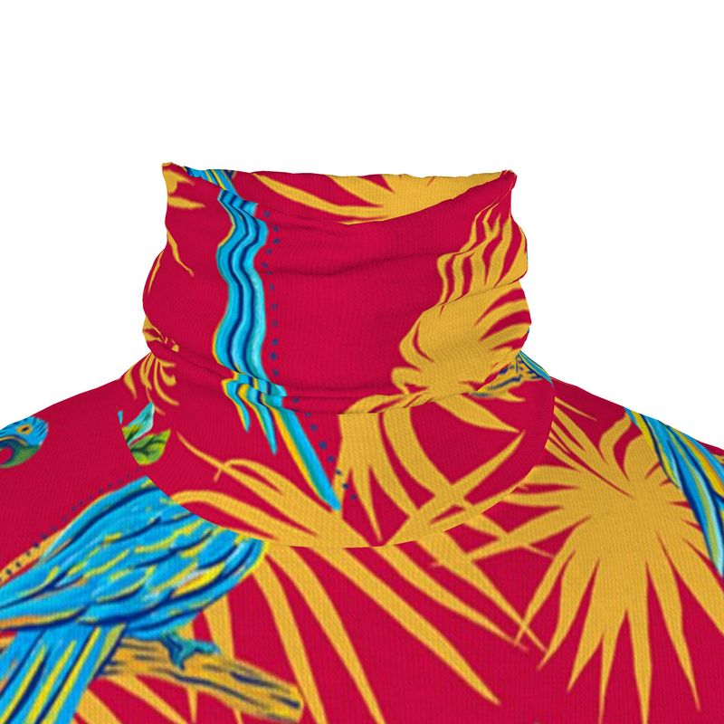 Men’s High-Roll Turtleneck — Tropical Macaw Samba Red