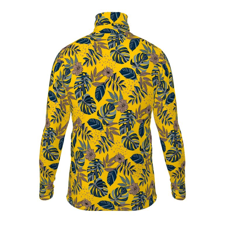 Men’s High-Roll Turtleneck — Midnight Monstera Honey Gold