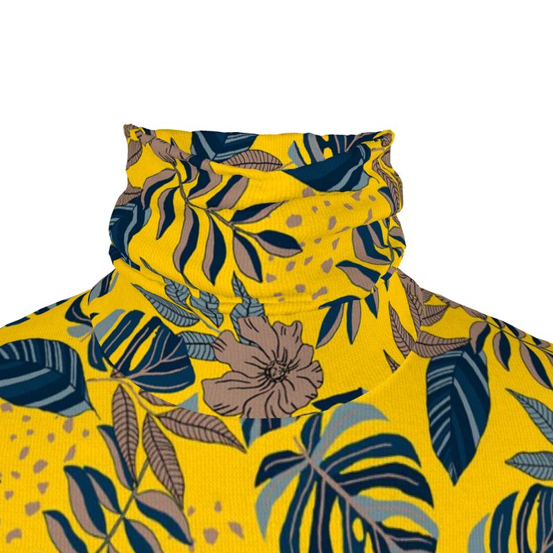 Men’s High-Roll Turtleneck — Midnight Monstera Honey Gold