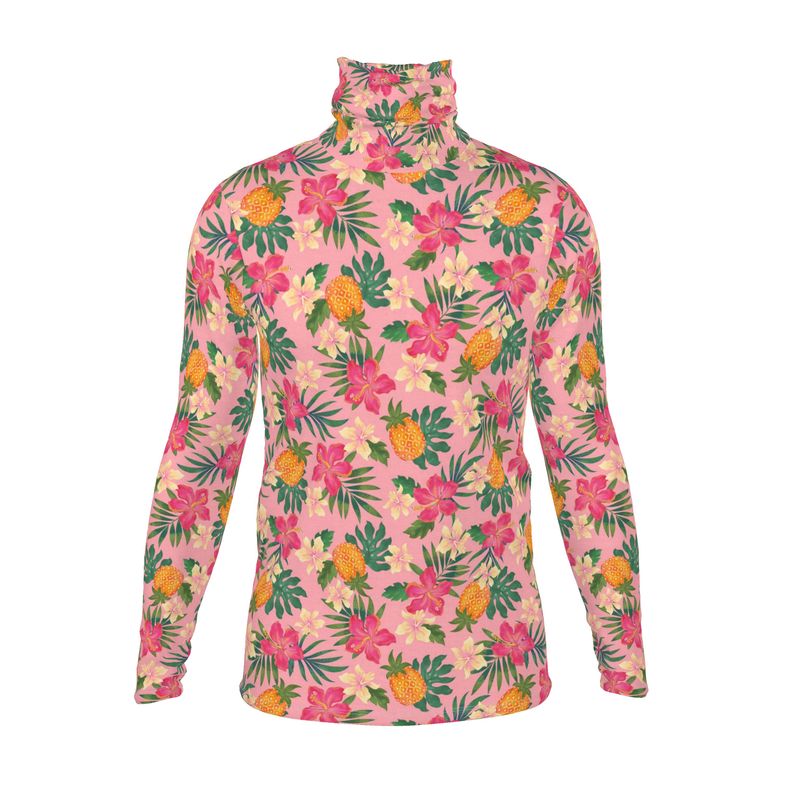 Men’s High-Roll Turtleneck — Pineapple Paradise Hibiscus Blush