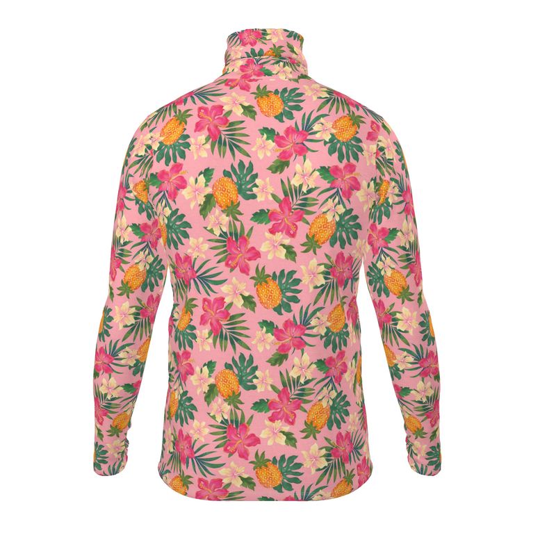 Men’s High-Roll Turtleneck — Pineapple Paradise Hibiscus Blush