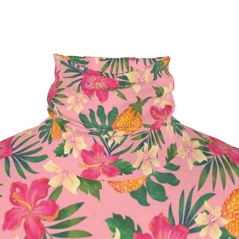 Men’s High-Roll Turtleneck — Pineapple Paradise Hibiscus Blush