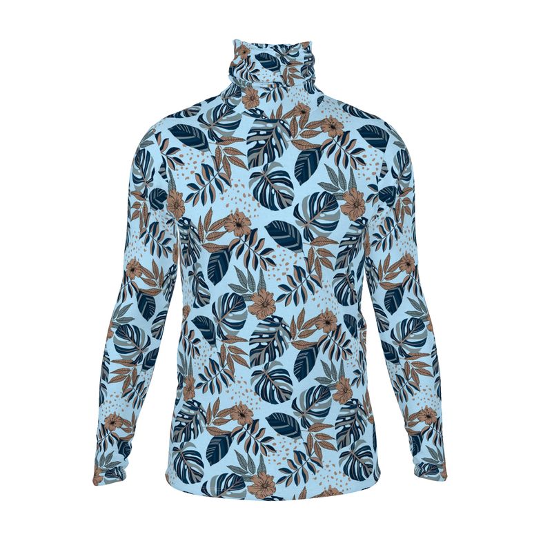 Men’s High-Roll Turtleneck — Midnight Monstera Bluehaven