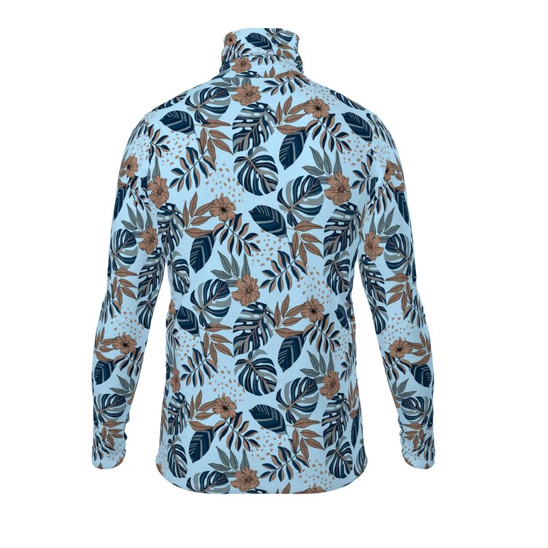 Men’s High-Roll Turtleneck — Midnight Monstera Bluehaven