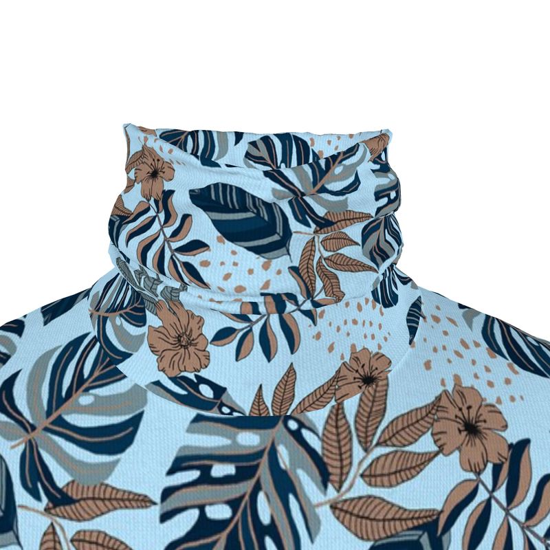 Men’s High-Roll Turtleneck — Midnight Monstera Bluehaven