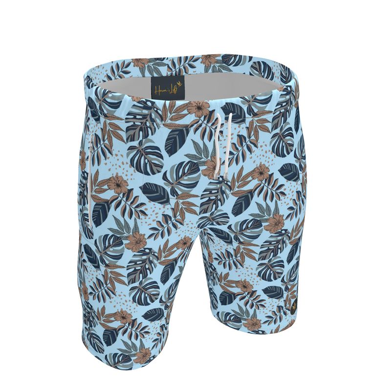 Men's Knee Length Gym Shorts — Midnight Monstera Bluehaven