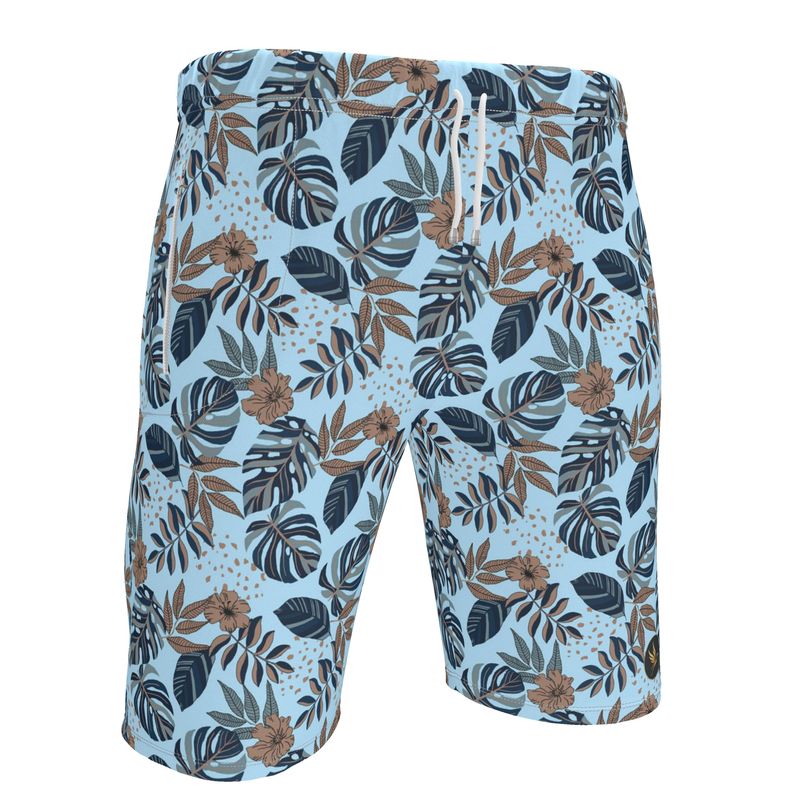 Men's Knee Length Gym Shorts — Midnight Monstera Bluehaven