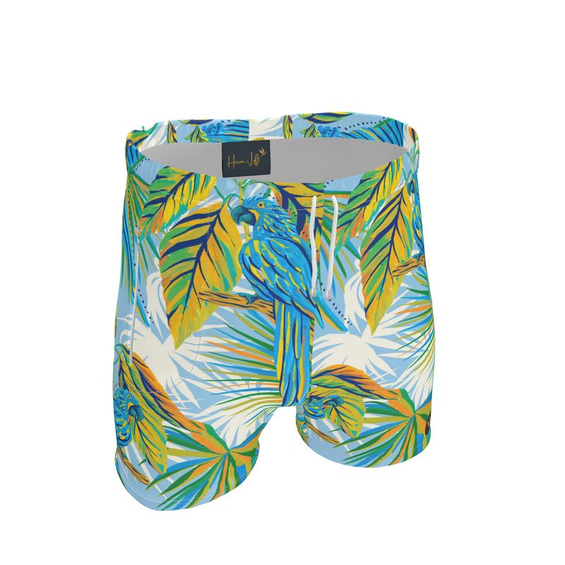 Men's Mid-Thigh Gym Shorts — Tropical Macaw