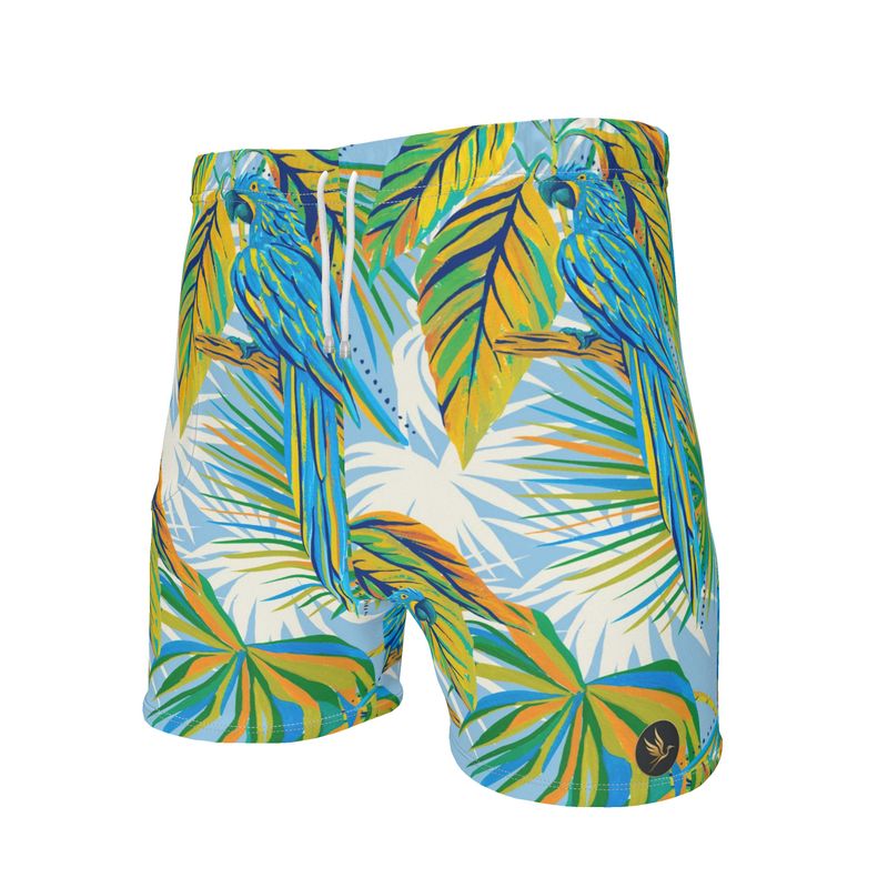 Men's Mid-Thigh Gym Shorts — Tropical Macaw