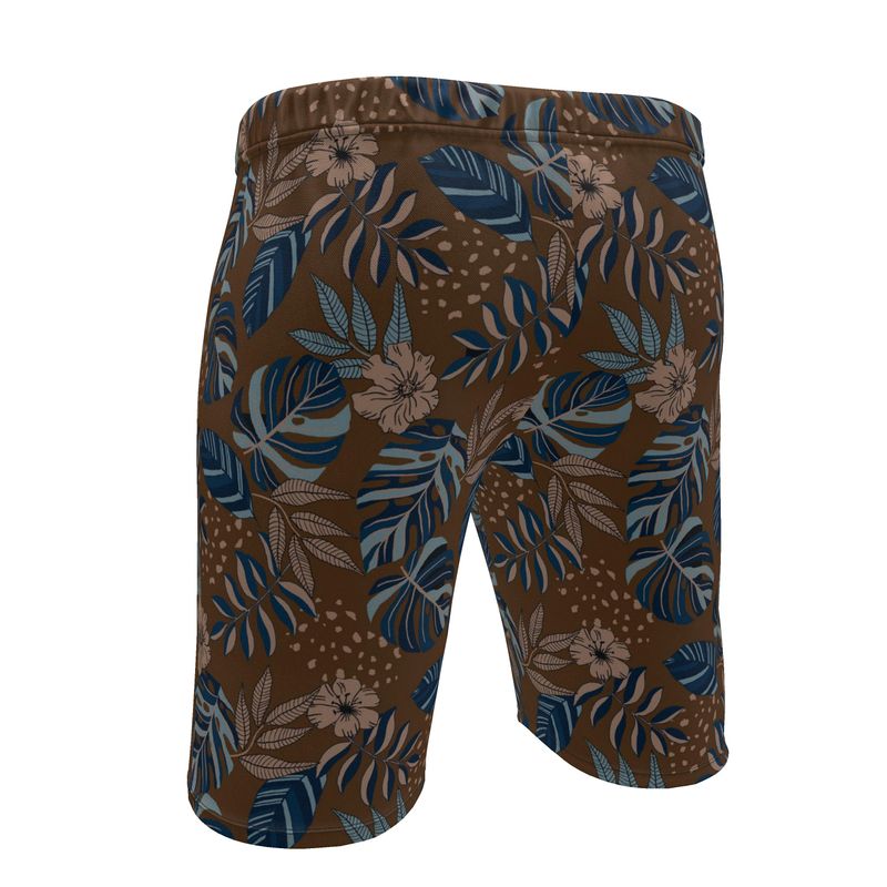 Men's Knee-Length Gym Shorts — Midnight Monstera Roasted Teak
