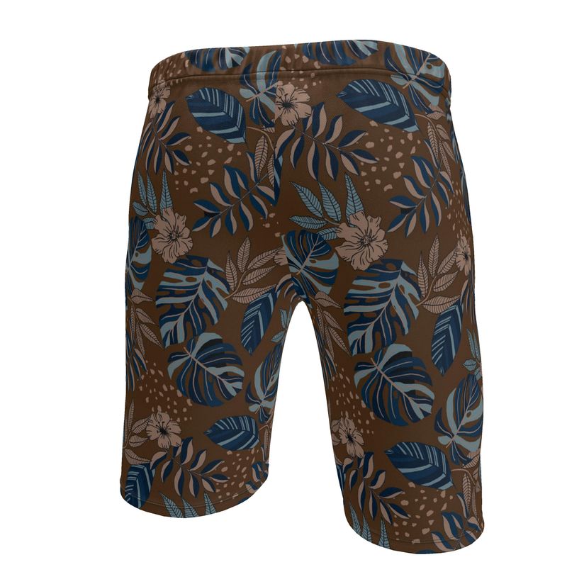 Men's Knee-Length Gym Shorts — Midnight Monstera Roasted Teak