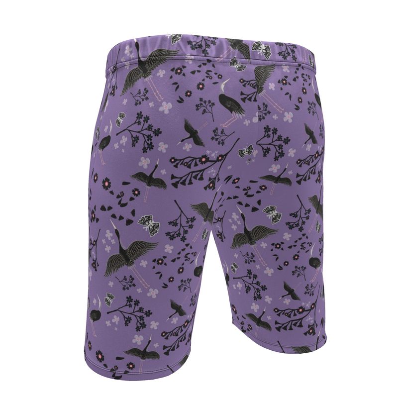 Men's Knee-High Gym Shorts — White Crane Amethyst
