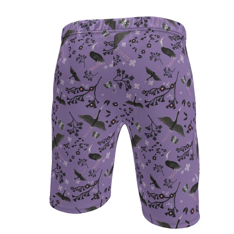 Men's Knee-High Gym Shorts — White Crane Amethyst