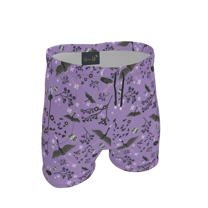 Men's Mid-Thigh Gym Shorts — White Crane Amethyst
