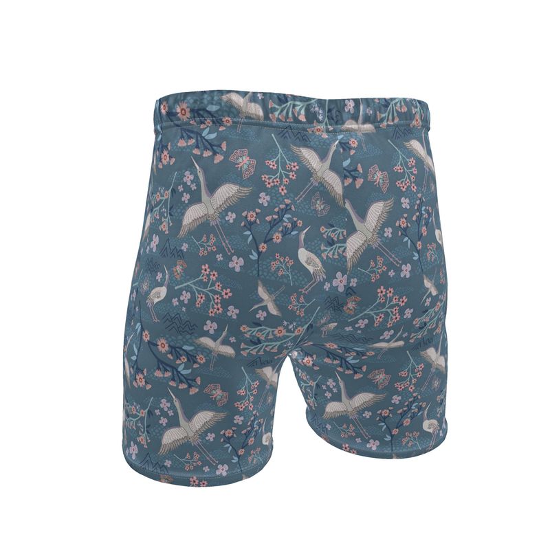 Men's Knee-Length Gym Shorts — White Crane