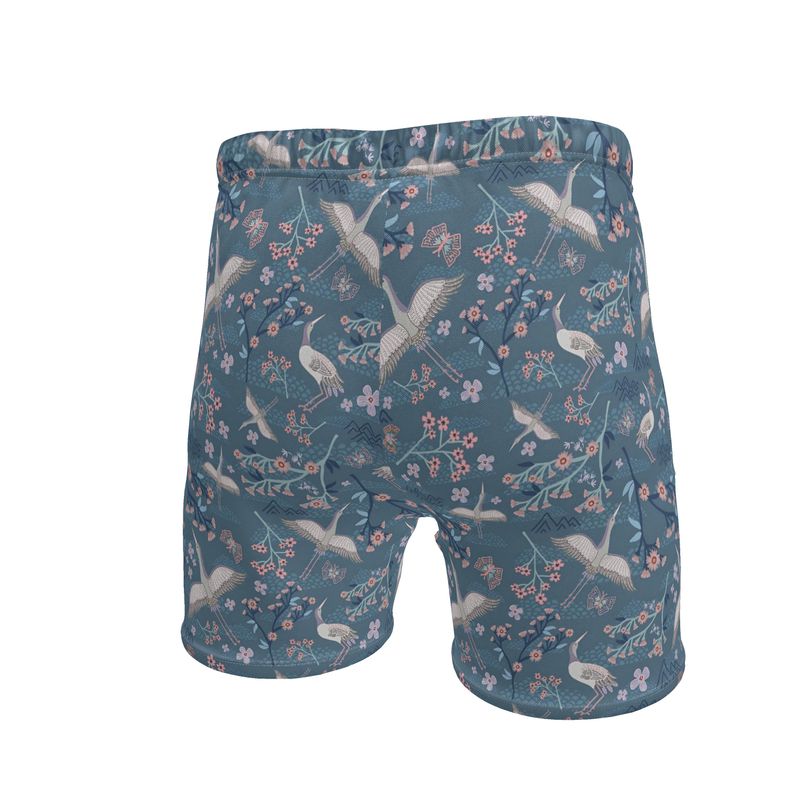 Men's Knee-Length Gym Shorts — White Crane