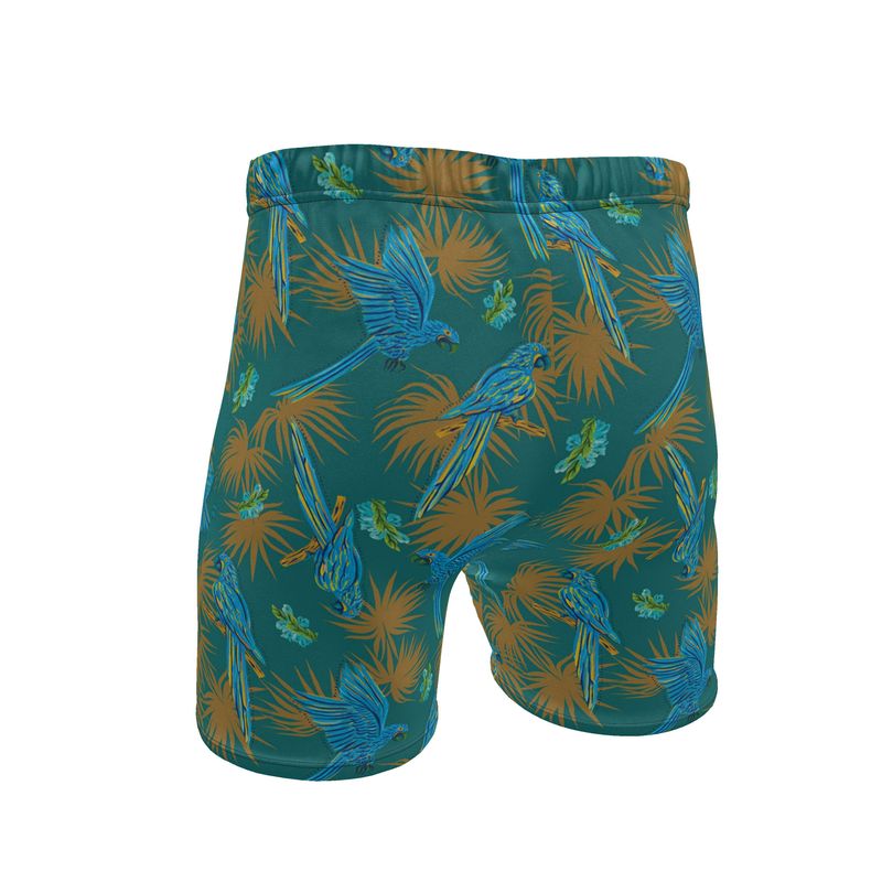 Men's Mid-Thigh Gym Shorts — Tropical Macaw Palm Teal