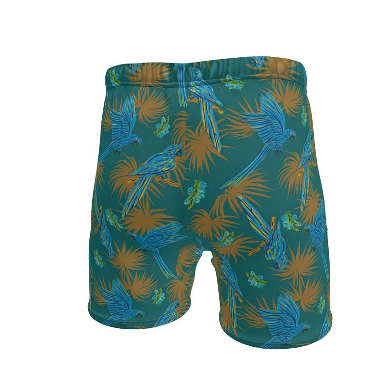 Men's Mid-Thigh Gym Shorts — Tropical Macaw Palm Teal