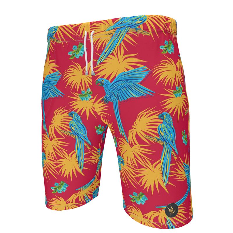 Men's Knee-Length Gym Shorts — Tropical Macaw Samba Red