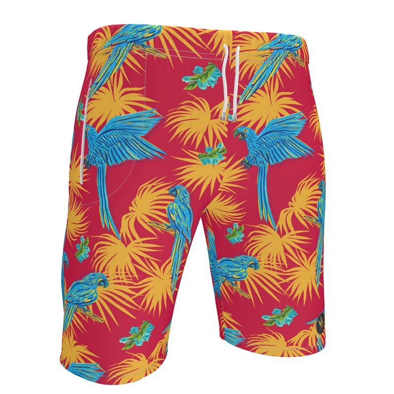 Men's Knee-Length Gym Shorts — Tropical Macaw Samba Red