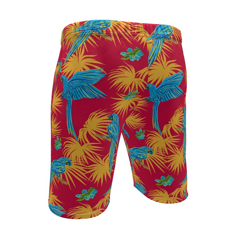 Men's Knee-Length Gym Shorts — Tropical Macaw Samba Red