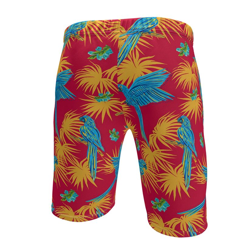 Men's Knee-Length Gym Shorts — Tropical Macaw Samba Red