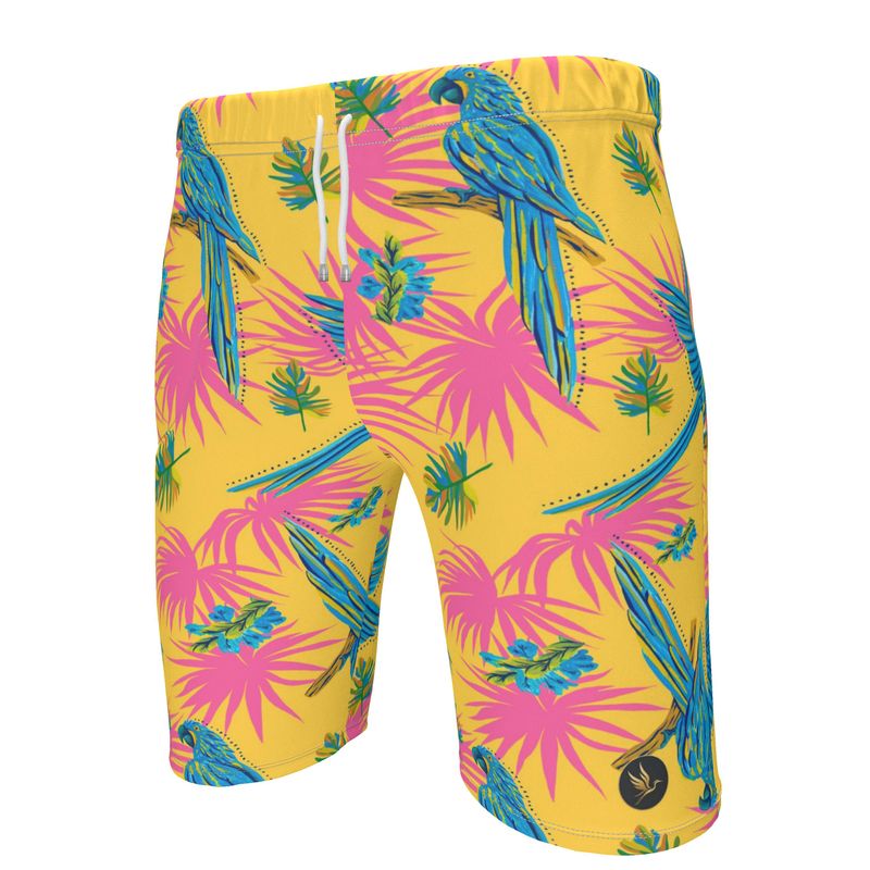 Men's Knee-Length Gym Shorts — Tropical Macaw Sunny Fuchsia