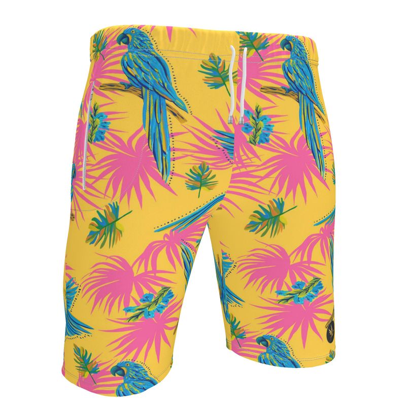 Men's Knee-Length Gym Shorts — Tropical Macaw Sunny Fuchsia