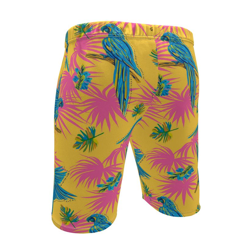 Men's Knee-Length Gym Shorts — Tropical Macaw Sunny Fuchsia