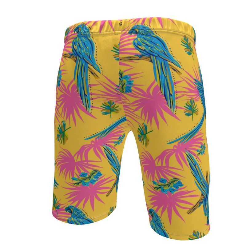 Men's Knee-Length Gym Shorts — Tropical Macaw Sunny Fuchsia