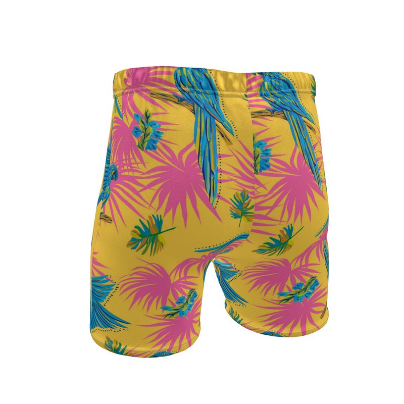 Men's Mid-Thigh Gym Shorts — Tropical Macaw Sunny Fuchsia
