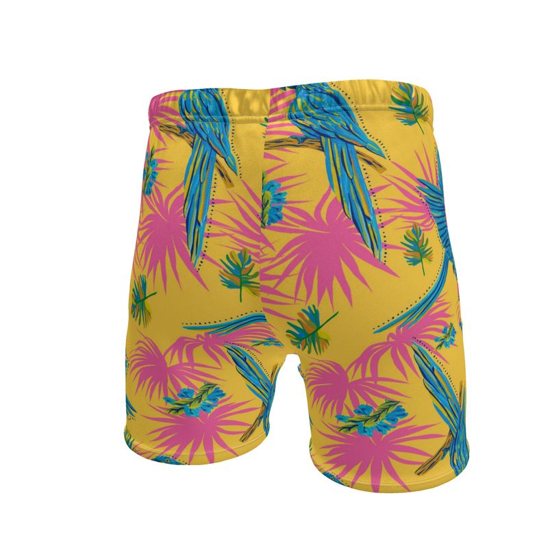 Men's Mid-Thigh Gym Shorts — Tropical Macaw Sunny Fuchsia