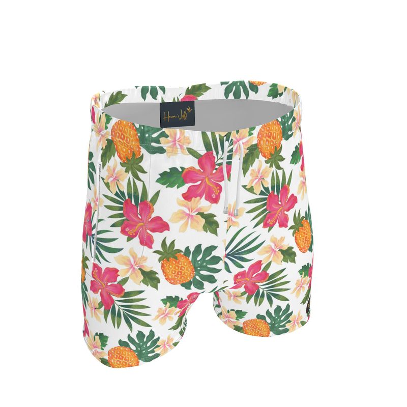 Men's Mid-Thigh Gym Shorts — Pineapple Paradise Coral Dreams