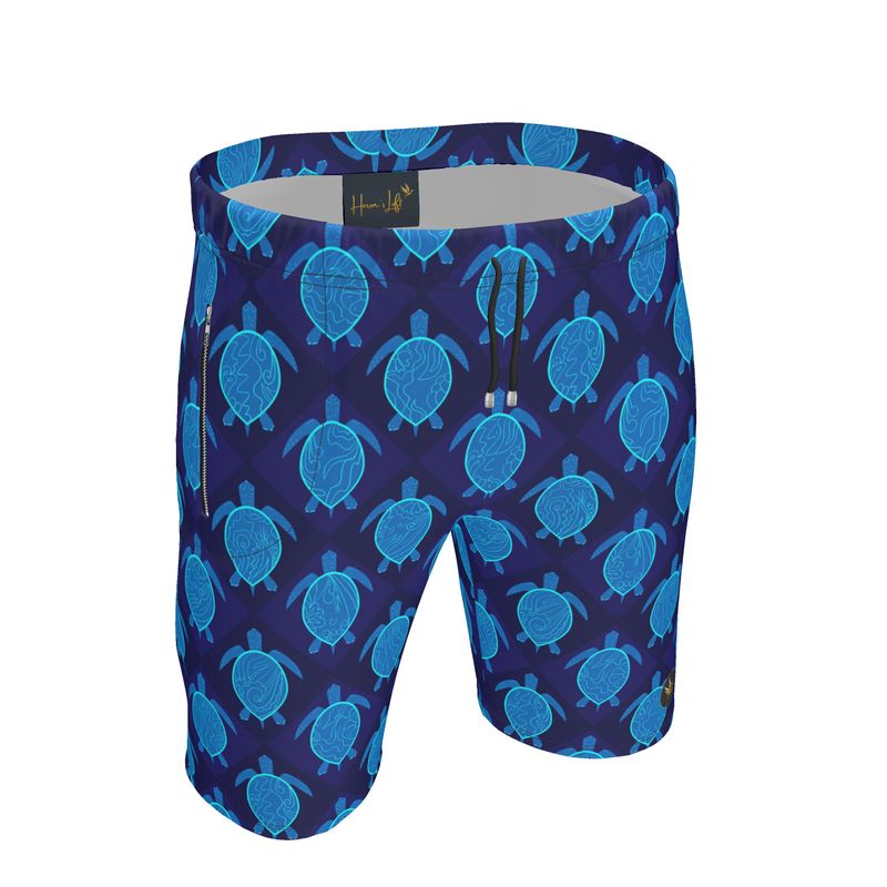 Men's Knee-Length Gym Shorts — Topo Turtles Cobalt Tide