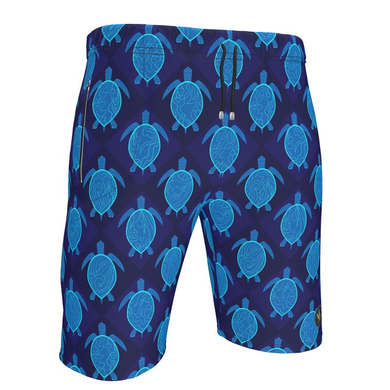 Men's Knee-Length Gym Shorts — Topo Turtles Cobalt Tide