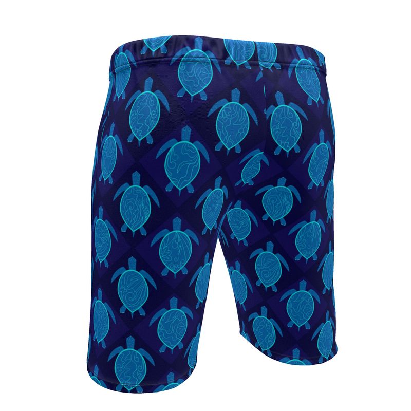 Men's Knee-Length Gym Shorts — Topo Turtles Cobalt Tide